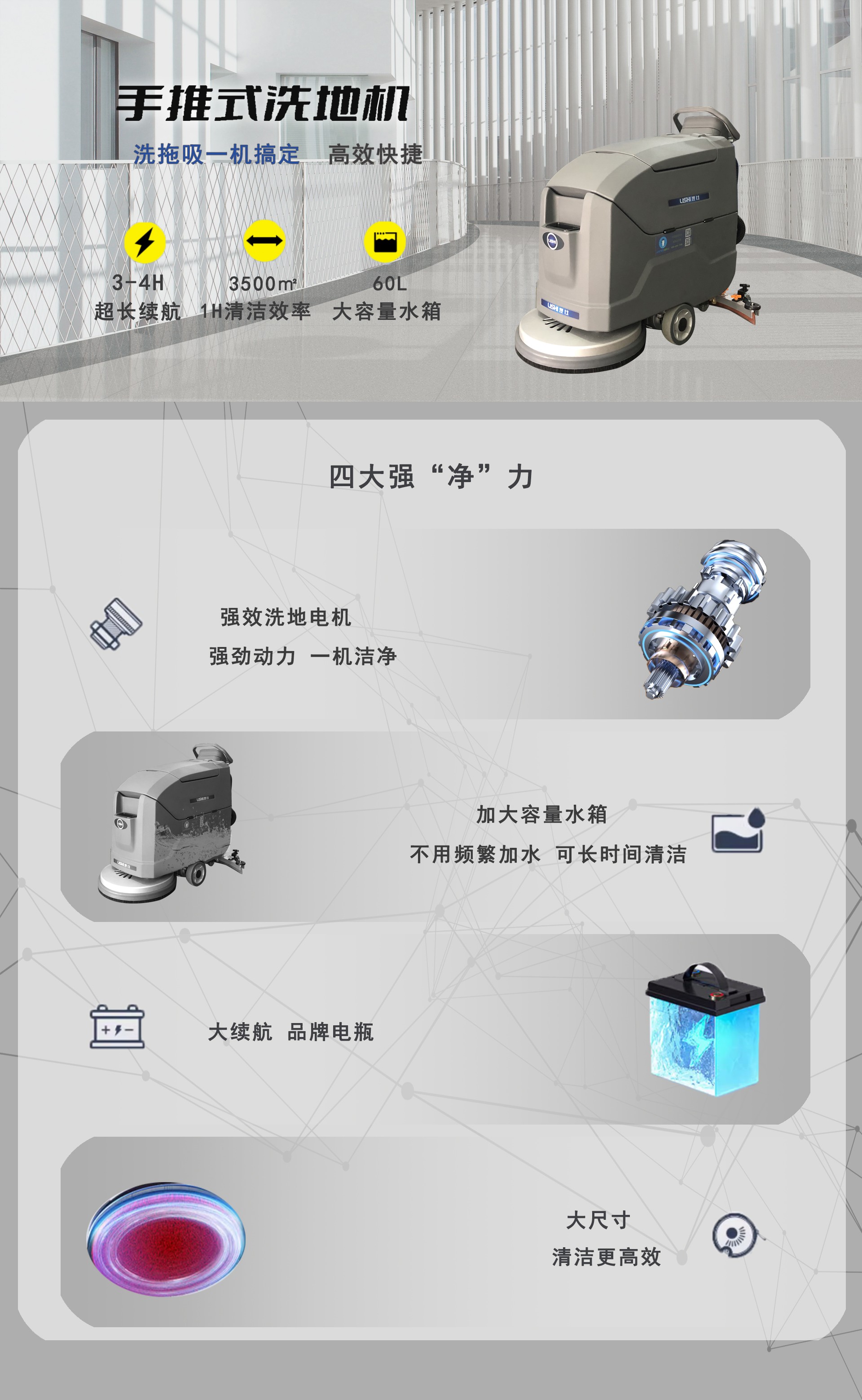 工業(yè)洗地機, LS-608手推式洗地機